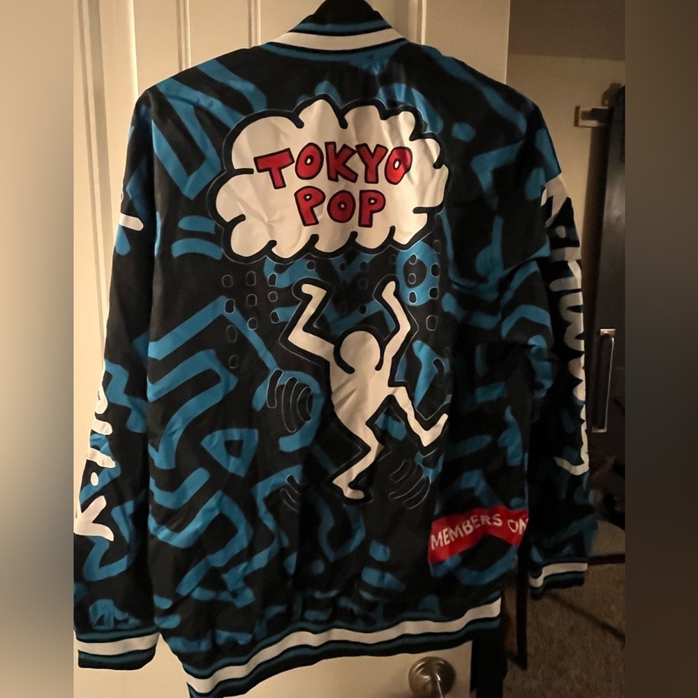 Members Only x Keith Haring Blue &  Black Patterned  Bomber Jacket sz-Large - Picture 6 of 12